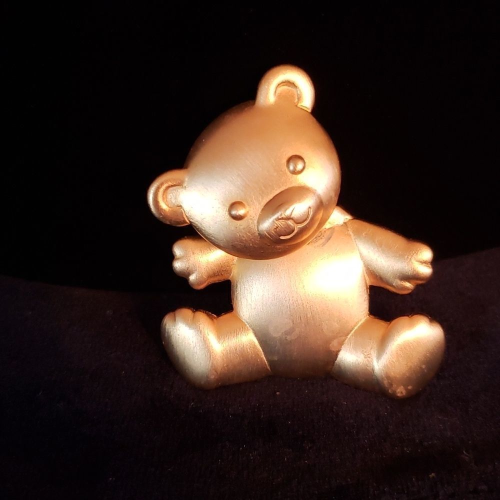 Vintage Signed Janette Jewelry Goldtone Teddy Bear Pin Brooch with Moving Head - Picture 3 of 9